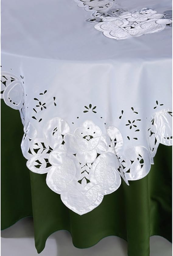 White Embroidered Cutwork Tablecloth 90 inch round Kitchen