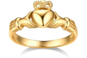 Bestyle 925 Sterling Silver Ring for Women, Minimalist Claddagh Ring Celtic Knot Ring for Women, Irish Promise Wedding Band, Gold/Rose Gold Vermeil Women Band Ring, Stackable, Gift for Her