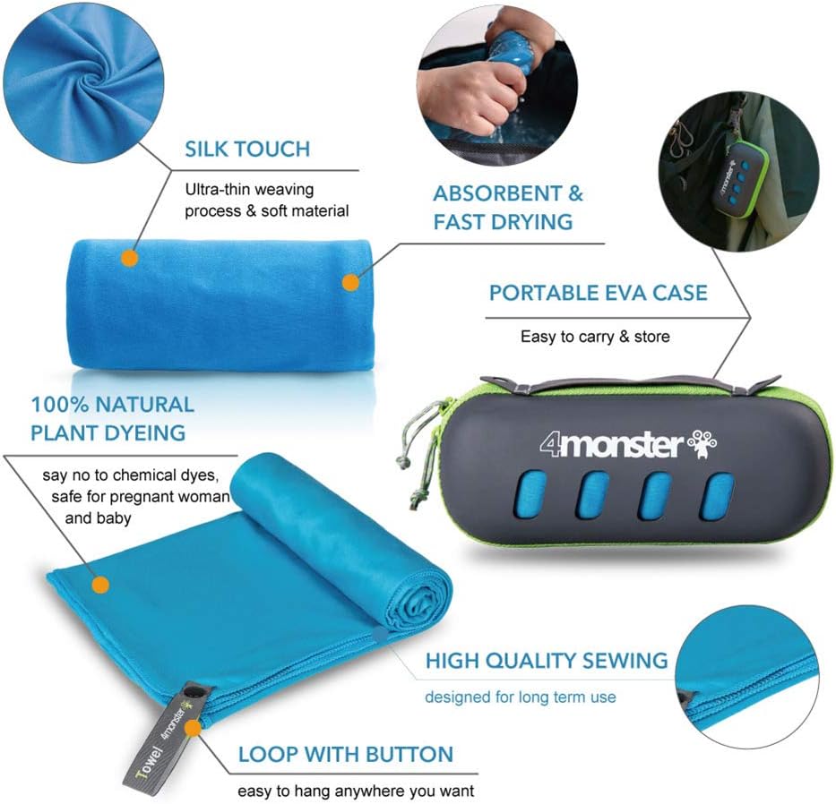 4Monster Microfiber Towel, Travel Towel, Camping Towel,Medium Size 24 x 48¡±, Fast Drying, Soft Light Weight,Suitable for Gym, Beach, Swimming, Backpacking and More: Home & Kitchen