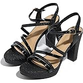 Lyngixko Block Heeled Platform Sandals Chunky Open Toe Shoes for Women