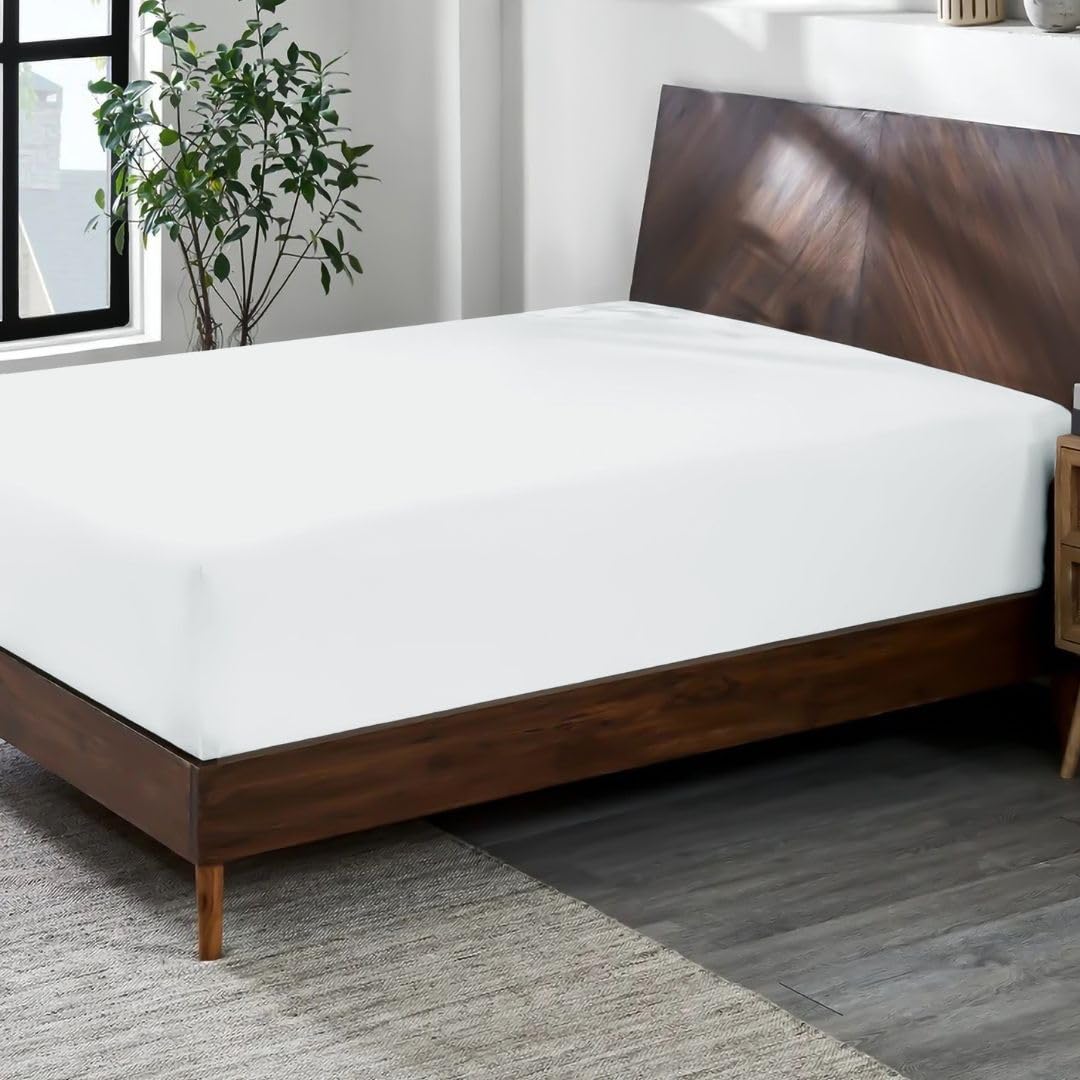 Photo 1 of 100% Combed Cotton Prewashed Jersey Knit Fitted Sheet only - Snug Fit, Stay in Place - Fits Mattresses Up to 14" Deep Pocket - Ultra Soft, Wrinkle & Fade Free - Comfy Fitted Sheet Queen White