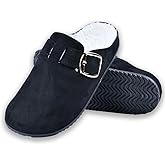 Women's Fuzzy Suede Clogs, Cozy Fur Lined Mules, Slip-On Winter Potato Shoes with Adjustable Buckle