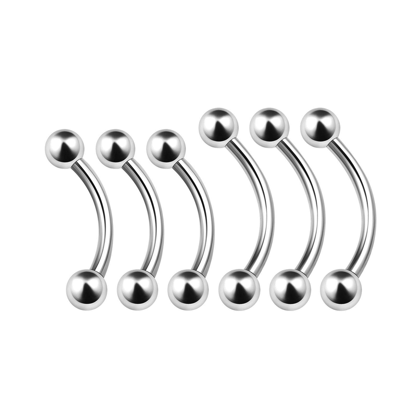 BanaVega 6PCS Stainless Steel Curved Barbell 16g 8mm 10mm 3mm Ball Labret Helix Rook Tragus Earrings Daith Piercing Jewellery 4626