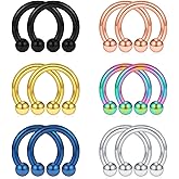 SCERRING 12PCS 10-14mm Stainless Steel Nose Horseshoe Hoop Rings Eyebrow Lip Ear Tragus Septum Piercing Hanger Retainer 16G 14G 12G