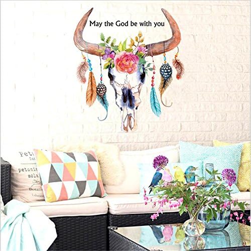 Removable DIY Feather Wall Sticker Dream catcher Colorful Plumage Creative Home Decor Sticker For Kids Room Korean Wall Sticker (3#Horns)