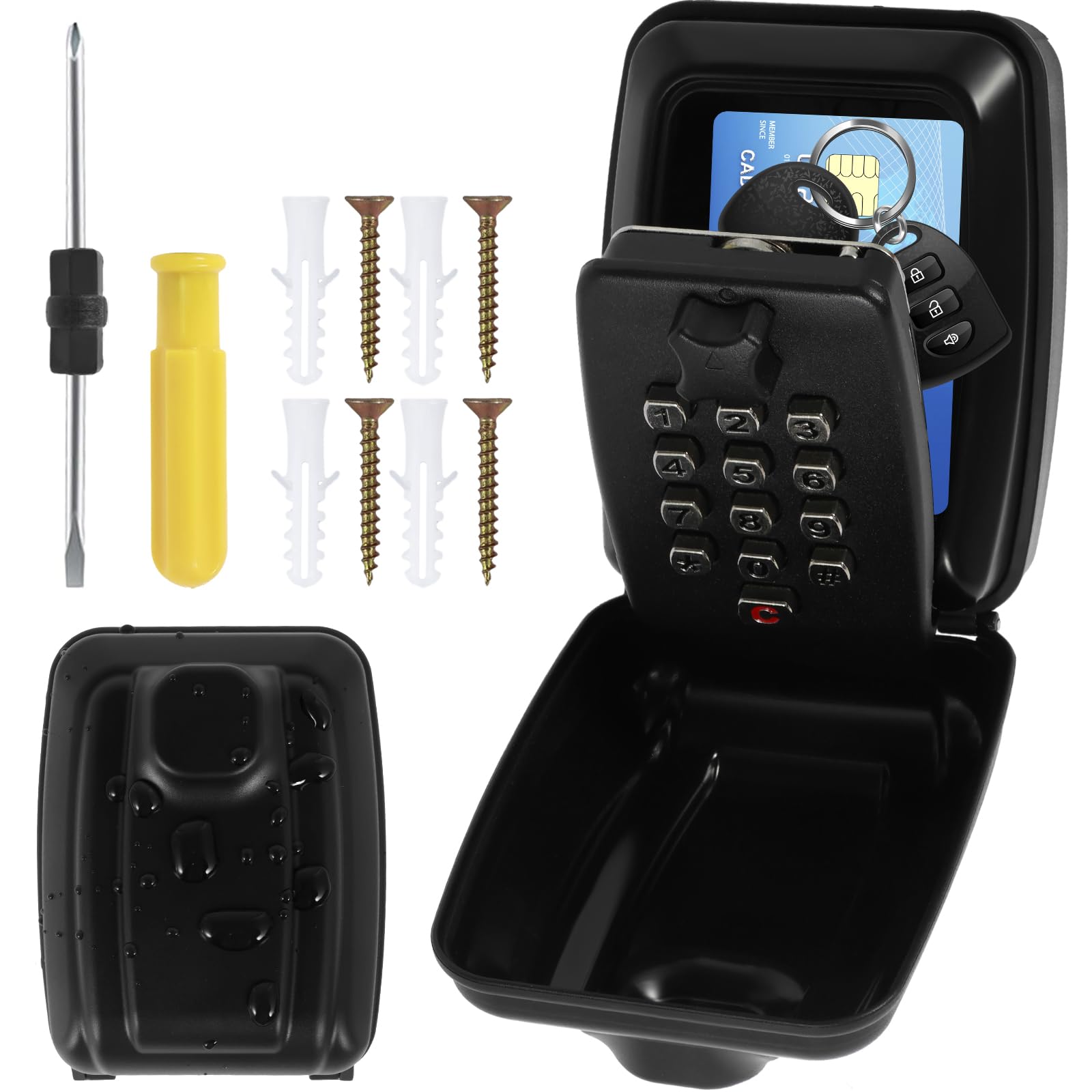 All-metal Key Safe Wall Mounted Police Approved Outdoor Key Lock Box 12-Digit Combination Lockbox Waterproof Sturdy Key Safe Box with Large Storage for Garage School Elderly Parents(black)