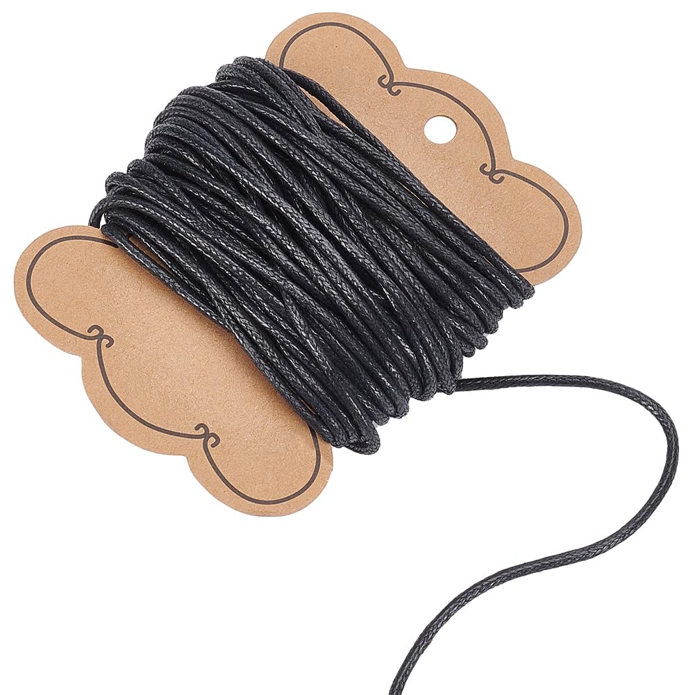 PH PandaHall 10m 2mm Black Waxed Cotton Jewellery Cord, Waxed Cord Bracelet Beading Cord for Knitting, Arts Craft Accessories, Men Women Neckalce Jewellery Making