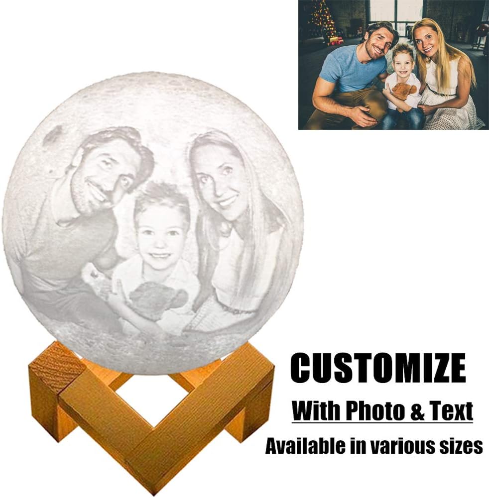 Lutilo 3D Printed Custom Photo Moon Light, 2 Colors Touch Dimmable and Rechargeable Brightness Moon Lamp with Stand, Best Gift for Your Family or Friend