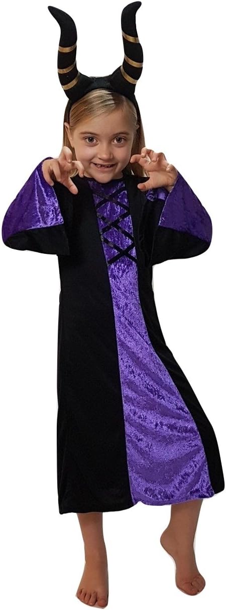 JABTEK GIRLS EVIL QUEEN MALEFICENT HALLOWEEN WITCH COSTUME WITH HORNS LARGE 10-12 YEARS