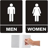 Restroom Sign - (2 Pack ) Metal Restroom Signs for Business with Strong Self-Adhesive, Bathroom Signs for Home Door or Wall, Ideal Unisex Restroom Signs for Women and Men, Easy to Install (Black Men and Women, 9" x 6")