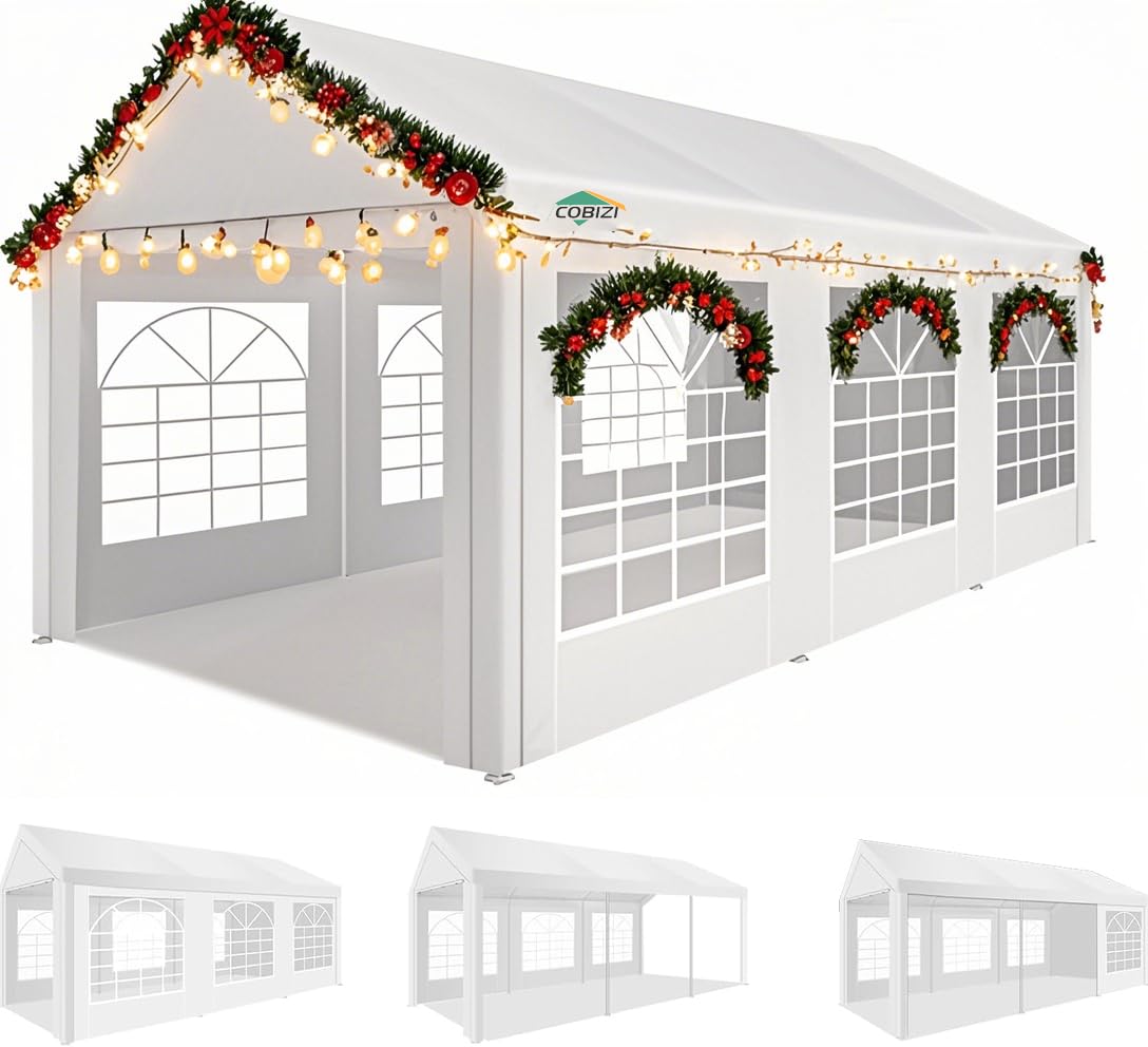 Photo 1 of ***INCOMPLETE SET/ BOX 1 OF POSSIBLY 4**** COBIZI 10x20FT Party Tent Heavy Duty for Parties Outdoor Gazebo White Event Shelter Wedding Canopy, BBQ Commercial with Removable Sidewall Windows, Powder Coating (Better Than Galvanized)