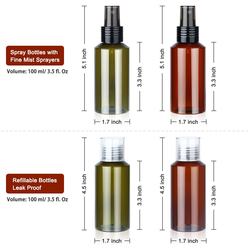 Empty Spray Bottles, Yblntek 4 Pcs Refillable Plastic Bottles Refillable Container with Fine Mist Sprayers for Essential Oils, Perfumes, or Aromatherapy