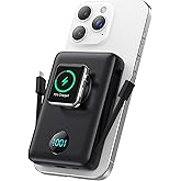Magnetic Portable Charger for MagSafe with Built-in Cable, iWatch Charger,10800mAh Wireless Power Bank Travel Essentials,25W PD Fast Charging Battery Pack for iPhone 17/16/15/14/13 Series,Apple Watch
