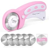45mm Rotary Cutter for Fabric with 5 Extra Blades, Roller, with Safety Lock | Pink, Ergonomic, Cuts Through Multiple Layers, for Left and Right Handed, Professional Sewing &amp; Quilting Tools Supplies