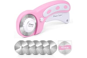HOINY 45mm Rotary Cutter for Fabric, Fabric Cutters with 5pcs Extra Rotary Blades, Roller Cutter Set for Sewing, Quilting, Leather & Craft Projects (Pink)