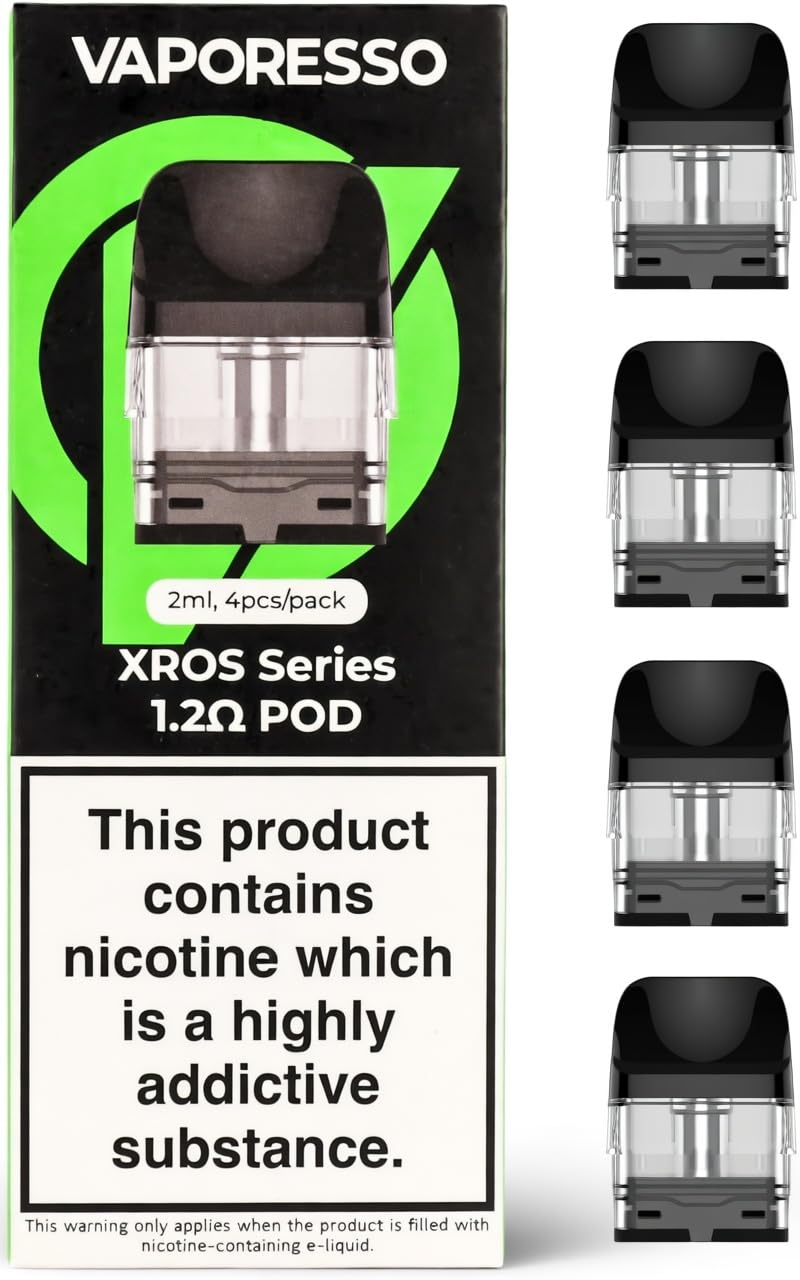 VAPORESSO XROS Replacement PODs 1.2 Ohm [Pack of 4] - Upgraded Corex 2.0, Refillable, 2mL Capacity, Top Fill, Compatible XROS5, XROS4, XROS3, XROSMINI5, XROSMINI4, XROSMINI3, No Nicotine No Liquid