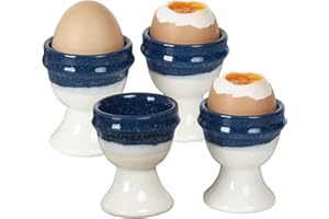 INGOFIN 4 Pcs Ceramic Egg Cups, Egg Holder for Soft and Hard Boiled Eggs, Store and Serve Easter Egg Holder, Tray Kitchen Gad