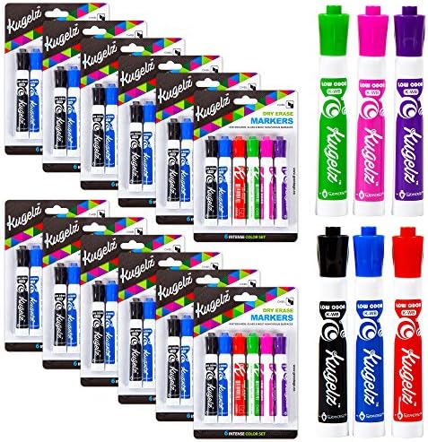 KUGELZ Quality Dry Erase Markers | Bulk Pack of 72 - Low Odor Whiteboard Marker with Chisel Tip – Great for Broad or Fine Writing – Bright and Vivid Smear Proof Colors