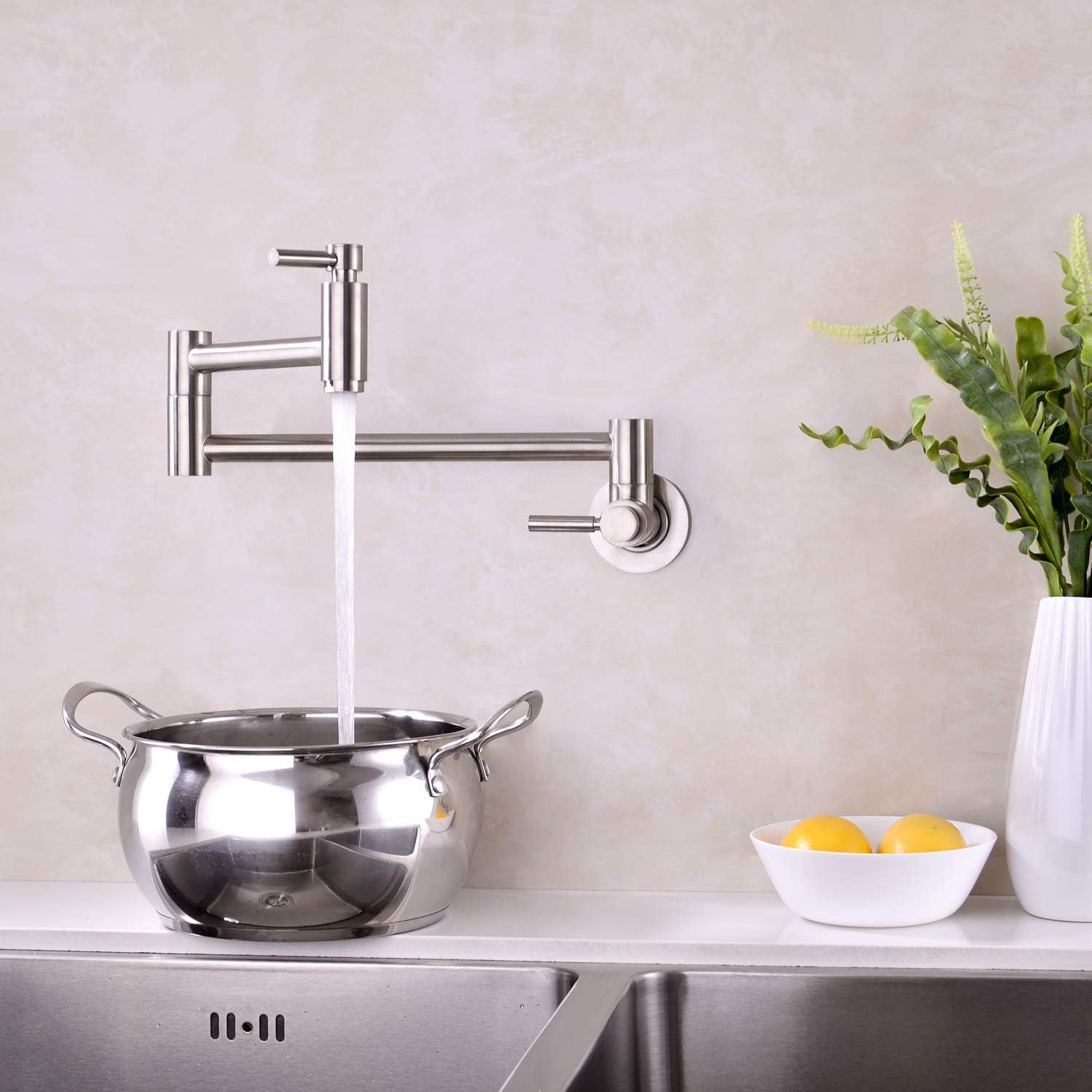 Heouty Pot Filler Faucet Wall Mount, Solid Brass Commercial Pot Filler