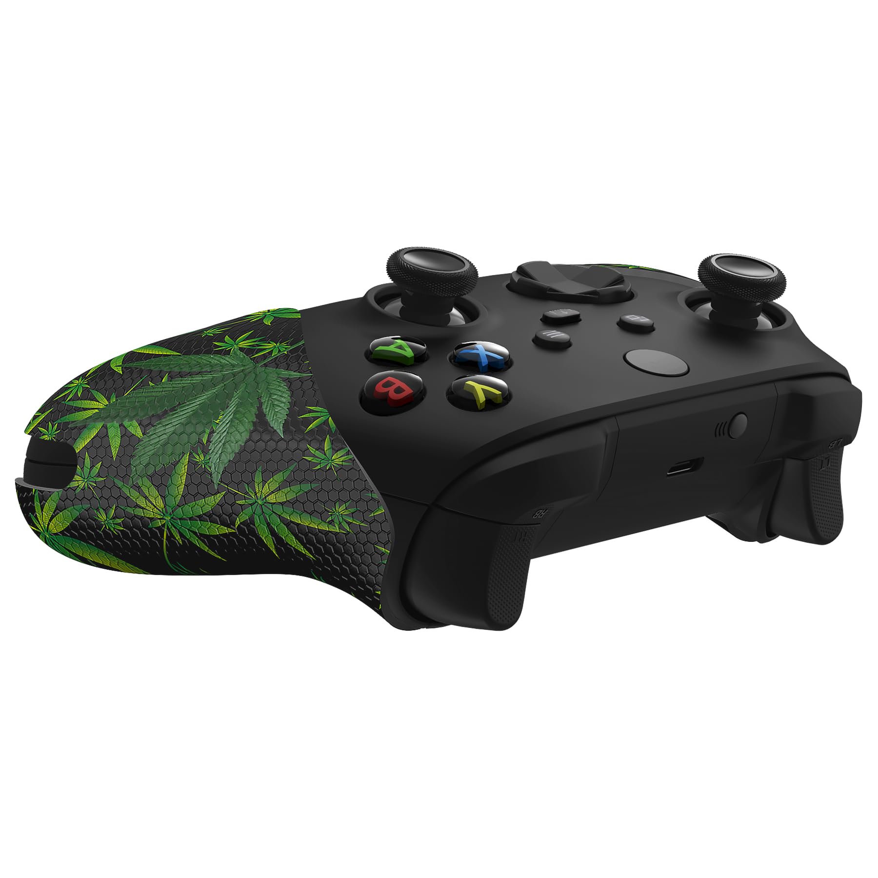eXtremeRate PlayVital Anti-Slip Sweat-Absorbent Controller Grip for Xbox Core Wireless Controller, Professional Textured Soft Rubber Pads Handle Grips for Xbox Series X/S Controller - Green Weeds