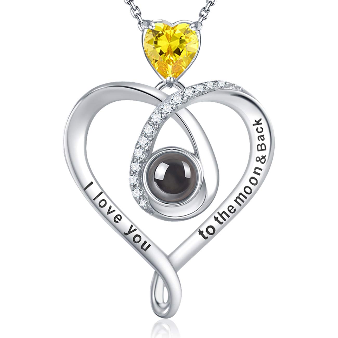 GinoMay Mothers Day Necklace Gifts November Birthstone Jewellery Citrine Birthday Gift Wife I Love You Necklace 100 Languages Sterling Silver — image 1