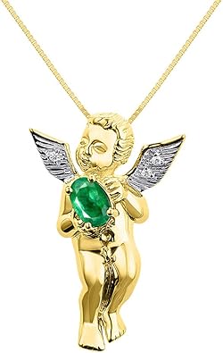RYLOS Necklaces For Women 14K Yellow Gold - Diamond & Emerald LP4718EMY-B