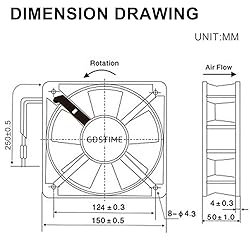 GDSTIME AXIAL Fan 15050, 110V 120V AC 150mm x 150mm