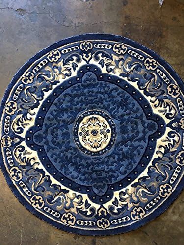 Traditional Round Area Rug Blue Design 101 (7ft3in.X7ft3in. Round)