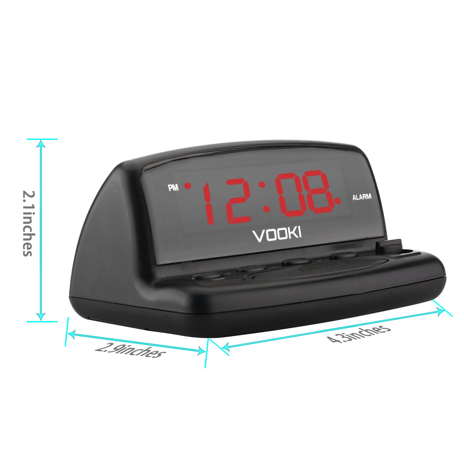 VOOKI Despertador Digital con Cable, Reloj Electrónico con Luz de Mesilla Formato de 12 Horas, Pantalla de Dígitos Rojos, Negro