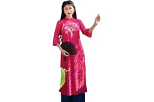 CuteSass Hot Pink Sparrow Pearls Leaf Gam Ao Dai Set w/Light Pink Gam Pants| Lunar New Year