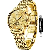 OLEVS Women Watch Multifunctional Two Tone Watch Fashion Business Analog Quartz Ladies Watch Stainless Steel Waterproof Diamond Watch for Women