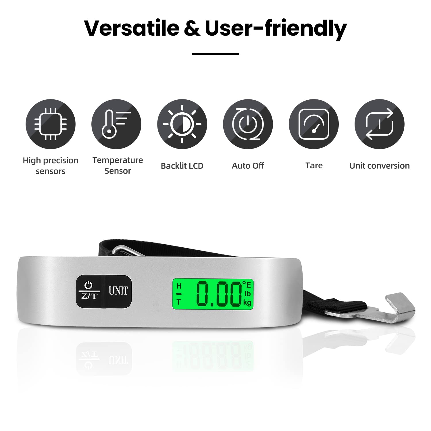 BAGAIL Digital Luggage Scale, 110lbs Hanging Baggage Scale with Backlit LCD Display, Portable Suitcase Weighing Scale, Travel Luggage Weight Scale with Hook, Strong Straps for Travelers