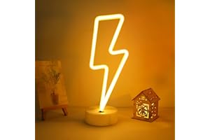 ENUOLI Lightning Neon Signs Warm White Decoration Art LED Lightning Neon Lights with Base Indoor for Living Room Office Christmas Wedding Party Bolt Battery Operated and USB Powered Night Lights