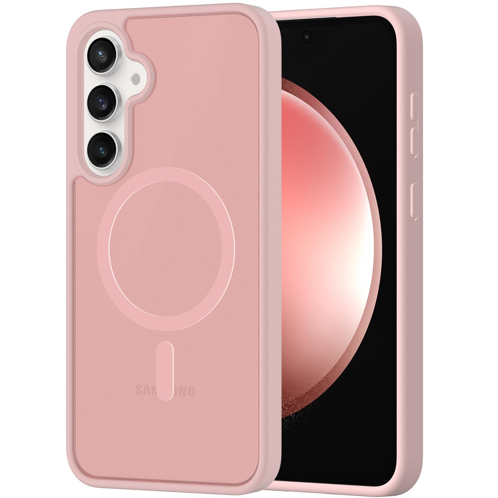 XNXA for Samsung Galaxy S23 FE Case Magnetic, Compatible with Magsafe 6.4 Inches Slim Fit Heavy Duty Protection Wireless Charging Skin-Feel Shockproof Anti-Slip TPU and PC Protective Phone Cover, Pink