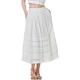 BEAUTELICATE Women Maxi Skirt with Pockets Elastic Waist A Line Tiered Pleated Flowy Skirt