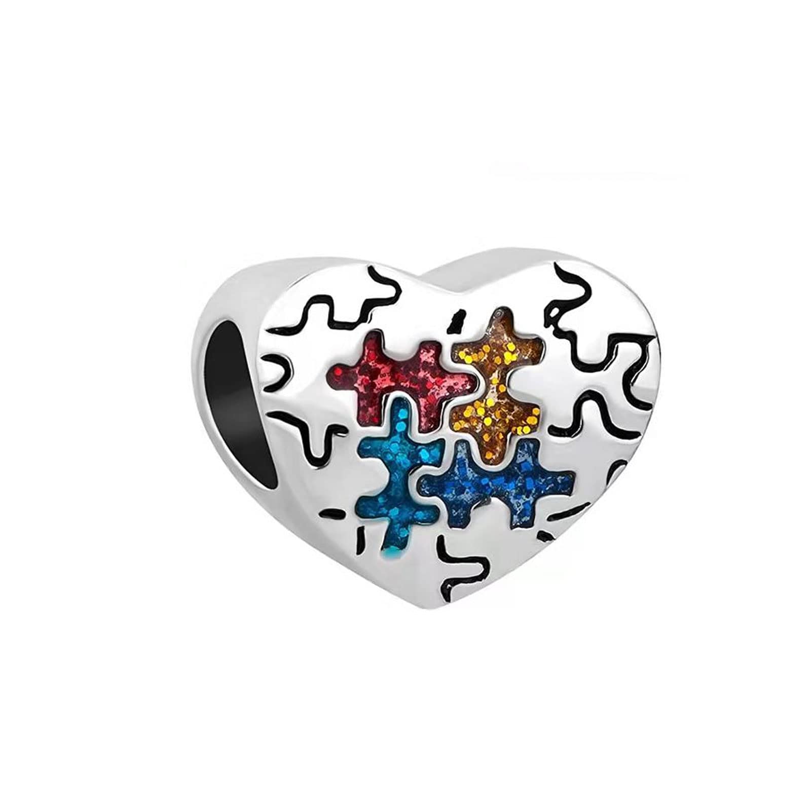 KunBead Jewelry Love Heart Autism Bead Charms Compatible with Pandora Bracelets