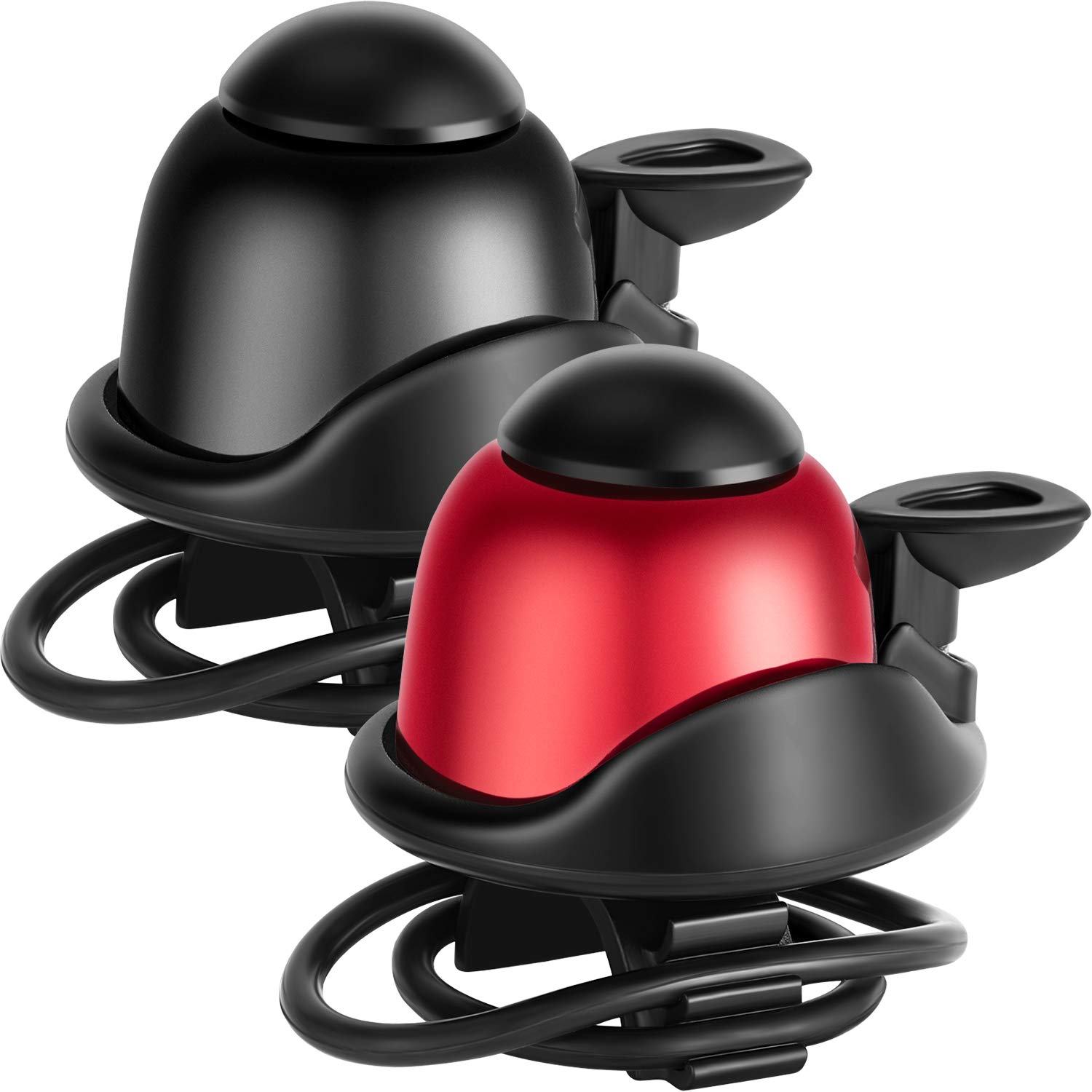 Mudder 2 Pieces Adjustable Bicycle Bell Universal Aluminum Handlebar Mount Loud Sound Bike Ring for Road, Mountain, Sports Bike(Black and Red)