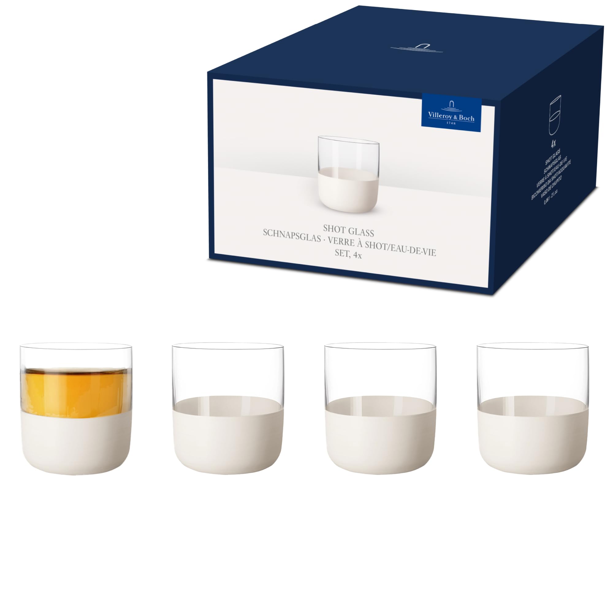 Villeroy & Boch - Manufacture Rock Blanc Shot Glass Set, 4pcs. Glass Set for Schnapps and Liqueurs, 40 ml, Crystal Glass, Matte White Slate Look