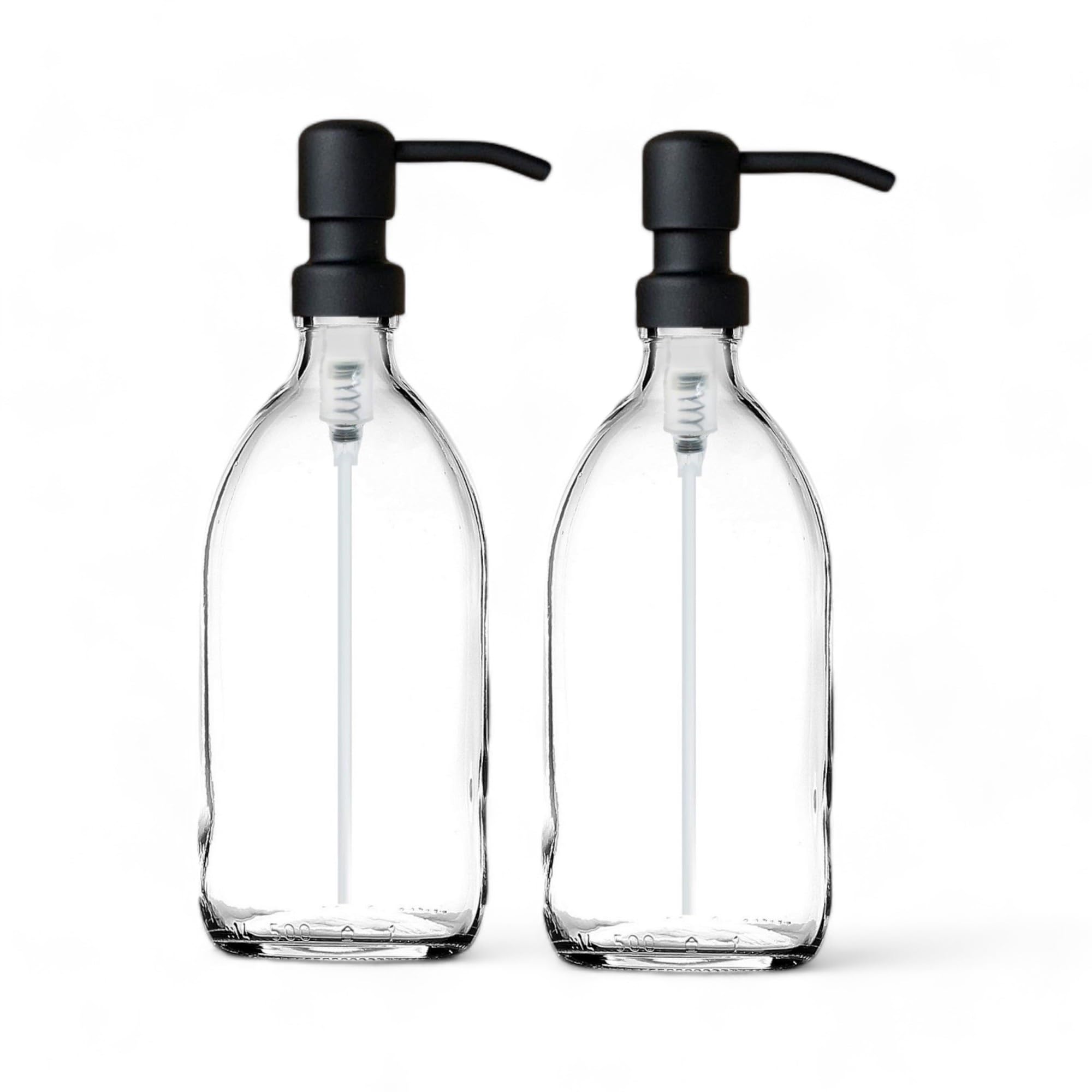 AVALON Pack of 2 Large Clear Glass Soap Dispensers with Metallic Pump – Refillable, Elegant Design for Hand Soap, Dish Soap, or Lotion – Ideal for Kitchen and Bathroom