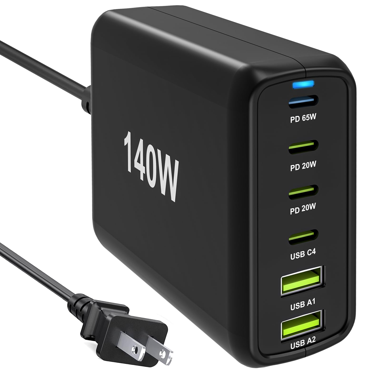 RISWOJOR 140W USB C Multiport Charger with PPS PD65W Dual PD20W, Fast 6 Port USB Charging Station, USB C Laptop Charger for MacBook iPhone Galaxy iPad Tablets