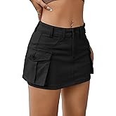 EARKOHA Women's Mini Cargo Skirt Y2K Low Waist Button Short Bodycon Denim Jean With Flap Pockets