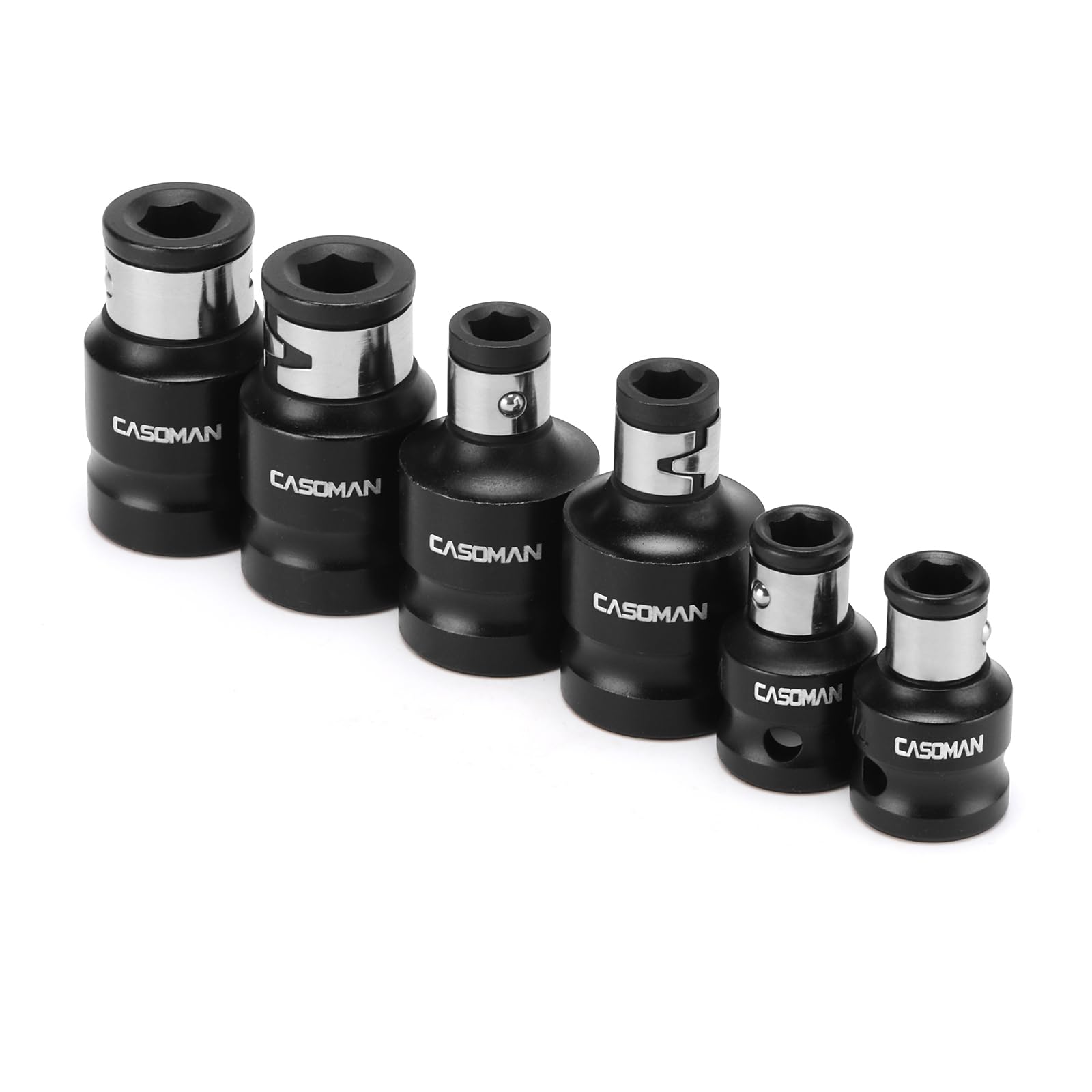 CASOMAN Bit Socket Adapter Set - 1/4" Hex * 3/8" Drive * 1/2" Drive * 5/16" Hex * 1/4" Impact Coupler Set (6 Piece)