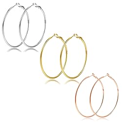 OOOPEL 2mm Sterling Silver Big Hoop Earrings for