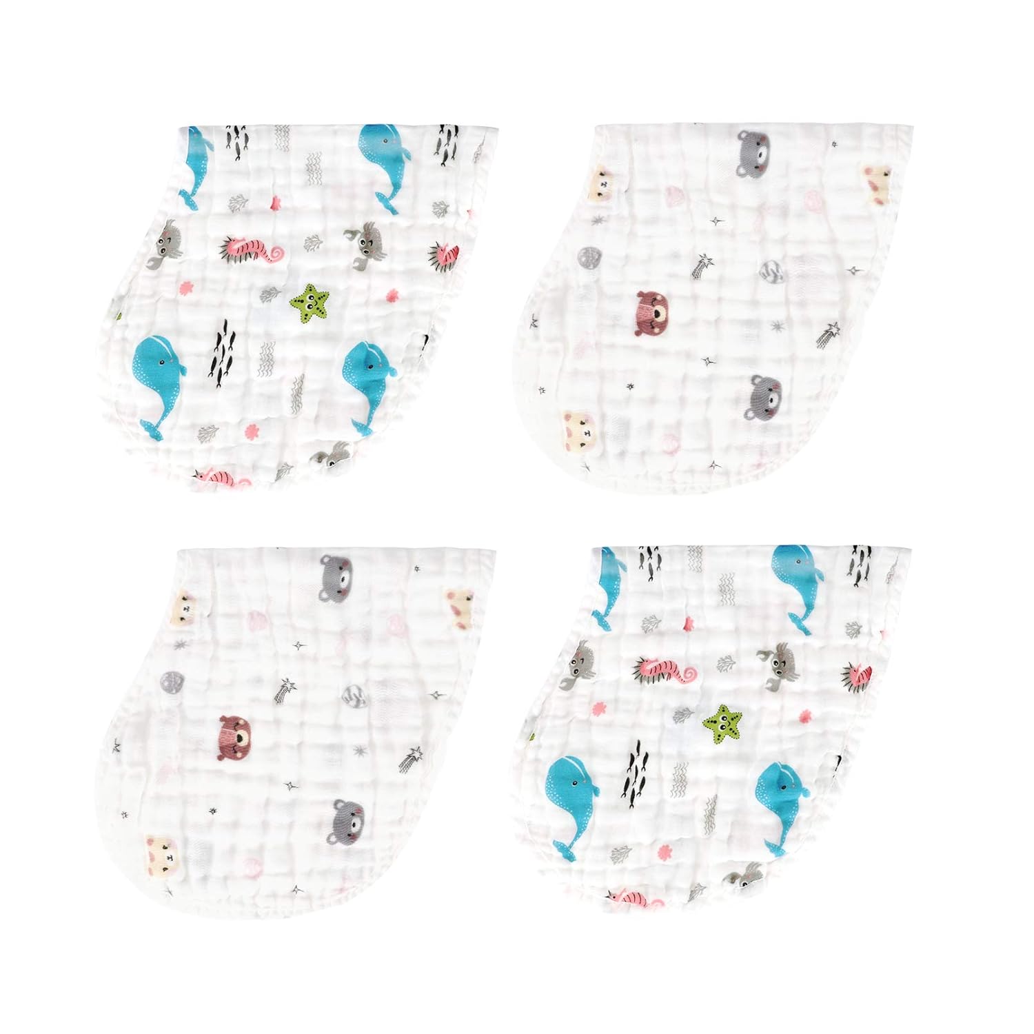 Burp Cloths Baby Bibs 4 Pack 100% Cotton 6 Layers Multi-Use Muslin Burp Cloths for Boys & Girls Muslin Cloths by Yoofoss (1-24 Month): Baby