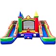 Inflatable Bounce House and Double Slide Combo Unit (Without Blower) - 16.5 x 15 x 11 Foot- Crossover Rainbow Castle Combo Bouncer, Kids Outdoor Toys, Jumpers for Kids