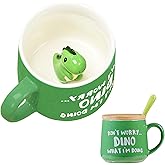 BigNoseDeer Cute Dinosaur Mug Ceramic Coffee Mug with 3D Cartoon Dino Inside,Funny Mugs with lid Spoon,White Elephant Gifts for Adults,Gag Gifts for Women Animal Gift Cute Stuff Cool Stuff