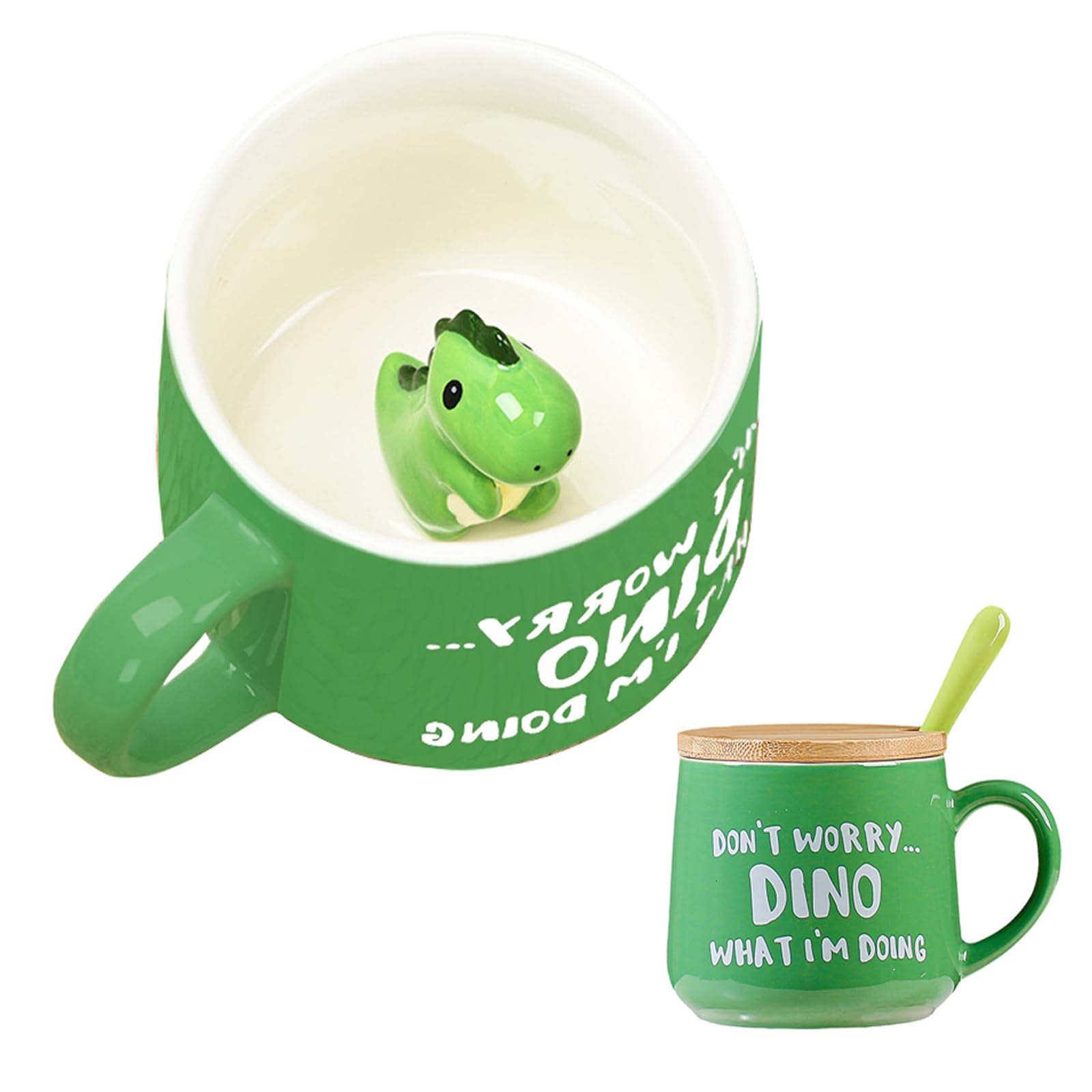 Photo 1 of **spoon broken** BigNoseDeer Cute Dinosaur Mug Ceramic Coffee Mug with 3D Cartoon Dino Inside,Funny Mugs with lid Spoon,White Elephant Gifts for Adults,Gag Gifts for Women Animal Gift Cute Stuff Cool Stuff