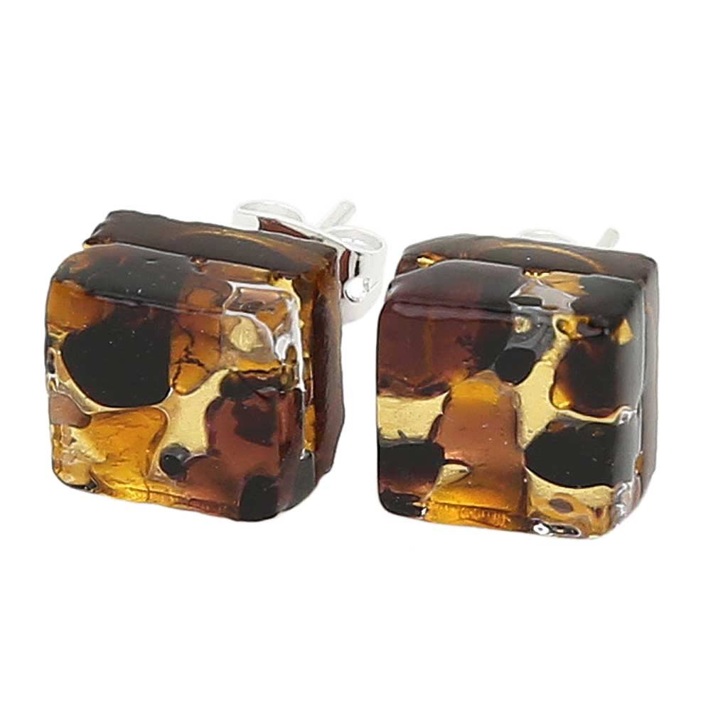Glass Of Venice Murano Glass Venetian Reflections Square Stud Earrings - Topaz Gold
