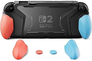 PlayVital for Switch 2 Beyond-Grip Dockable Case, Interchangeable FPS/Omni Ergonomic Grips + Military-Grade Drop Protective Cover + 2 Joystick Caps for Nintendo Switch 2 (Blue & Orange)​