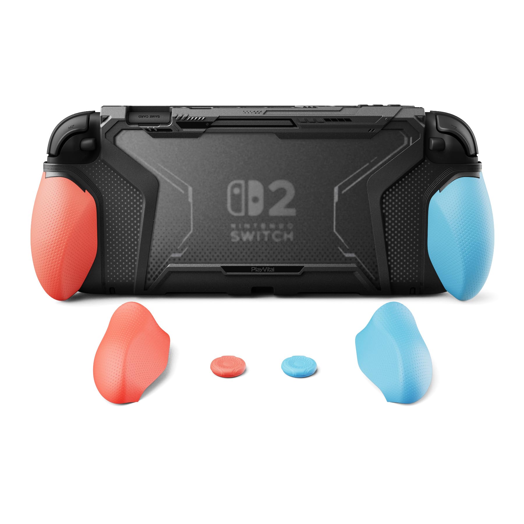 Photo 1 of PlayVital for Switch 2 Beyond-Grip Dockable Case, Interchangeable FPS/Omni Ergonomic Grips + Military-Grade Drop Protective Cover + 2 Joystick Caps for Nintendo Switch 2 (Blue & Orange)?